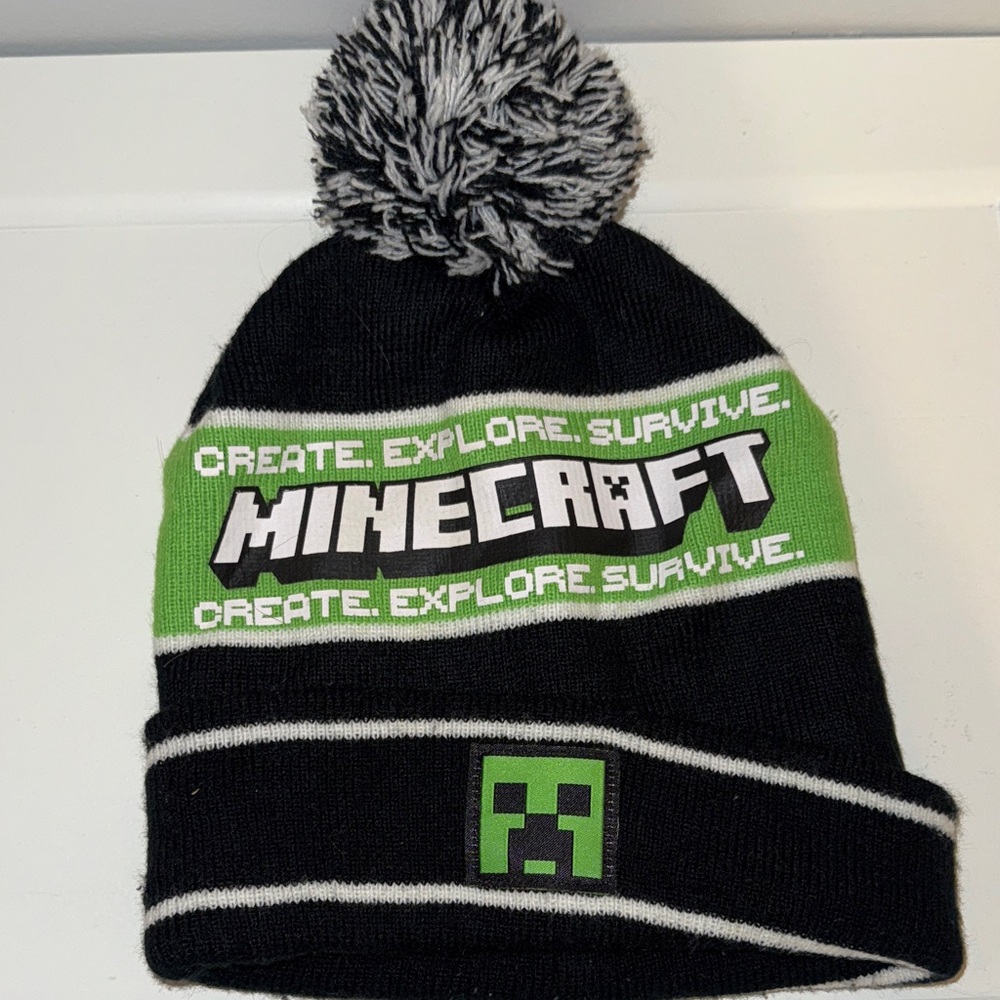 Minecraft Black and Green Kids Beanie